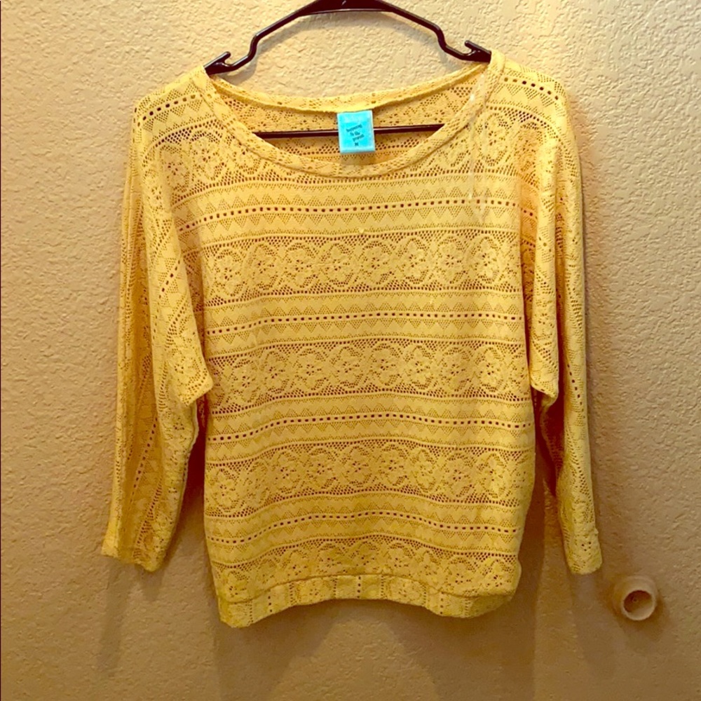 3/4 sleeve yellow knit top